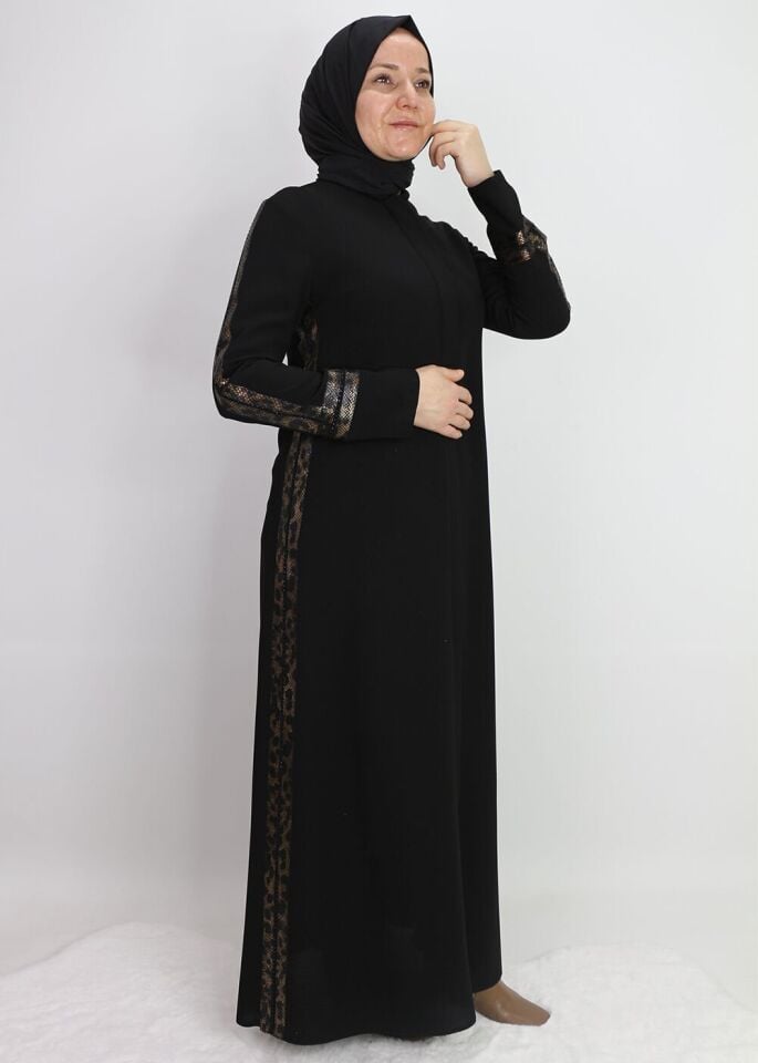 2002KOLLARI FİLE DETAYLI GİZLİ FERMUARLI YUVARLAK YAKA FERACE QYS 2002 FERACE #21-04#