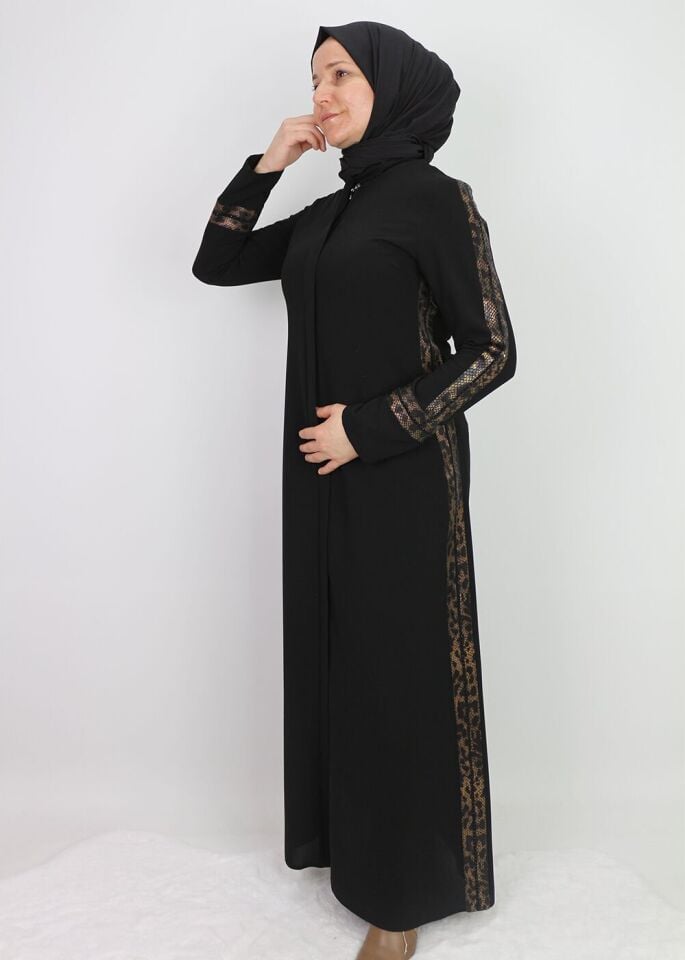 2002KOLLARI FİLE DETAYLI GİZLİ FERMUARLI YUVARLAK YAKA FERACE QYS 2002 FERACE #21-04#