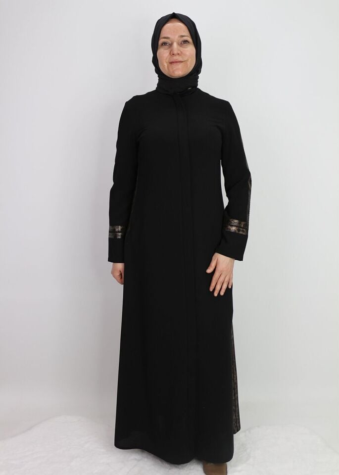 2002KOLLARI FİLE DETAYLI GİZLİ FERMUARLI YUVARLAK YAKA FERACE QYS 2002 FERACE #21-04#