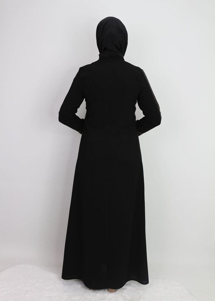 2002KOLLARI FİLE DETAYLI GİZLİ FERMUARLI YUVARLAK YAKA FERACE QYS 2002 FERACE #21-04#