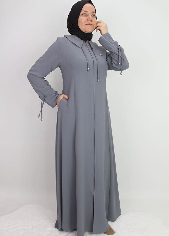 520021 KOL VE YAKA TÜNEL DETAYLI KULPLU FERMUARLI HAKİM YAKA FERACE QYS FERACE 520021 #23-03#