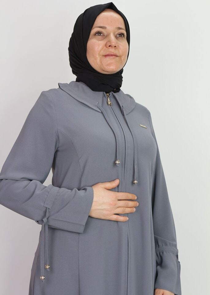 520021 KOL VE YAKA TÜNEL DETAYLI KULPLU FERMUARLI HAKİM YAKA FERACE QYS FERACE 520021 #23-03#