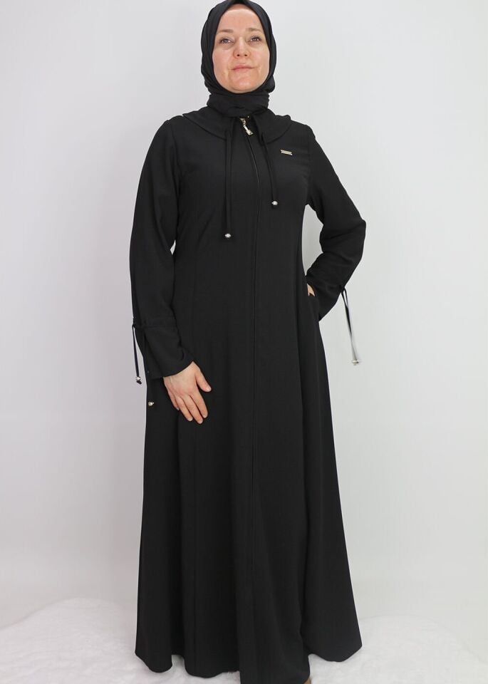 520021 KOL VE YAKA TÜNEL DETAYLI KULPLU FERMUARLI HAKİM YAKA FERACE QYS FERACE 520021 #23-03#