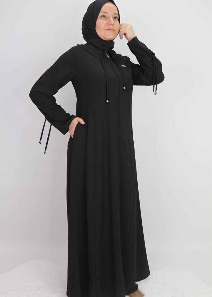 520021 KOL VE YAKA TÜNEL DETAYLI KULPLU FERMUARLI HAKİM YAKA FERACE QYS FERACE 520021 #23-03#