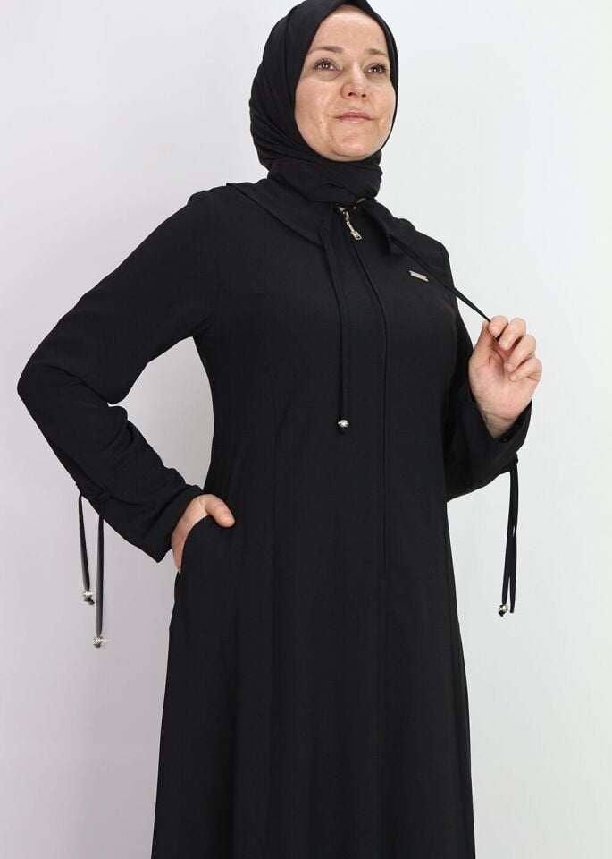 520021 KOL VE YAKA TÜNEL DETAYLI KULPLU FERMUARLI HAKİM YAKA FERACE QYS FERACE 520021 #23-03#