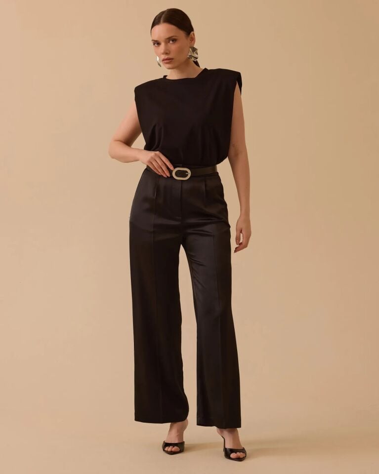 1001 BELİ YARIM LASTİKLİ SATEN BOL PAÇA PANTALON #26#