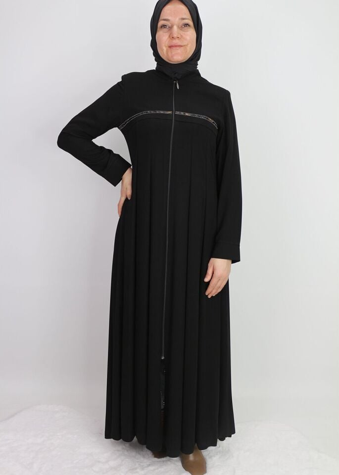 9202 ÖNÜ FERMUARLI VE TAŞ İŞLEMELİ MEVLANA MODAL HAKİM YAKA FERACE QYS FERACE 9202 #23-02#