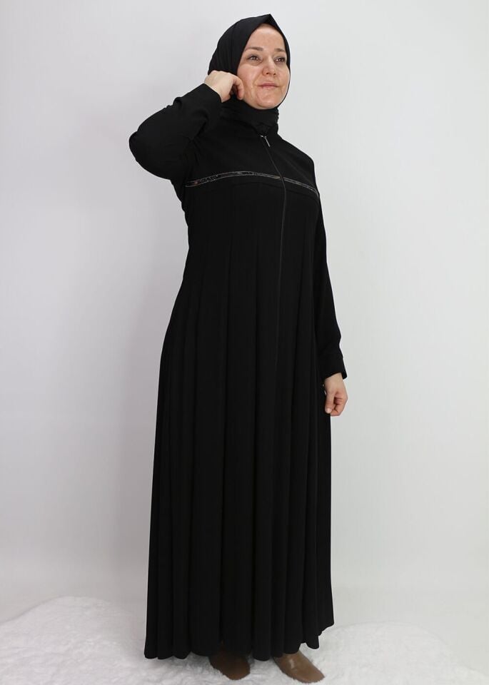 9202 ÖNÜ FERMUARLI VE TAŞ İŞLEMELİ MEVLANA MODAL HAKİM YAKA FERACE QYS FERACE 9202 #23-02#