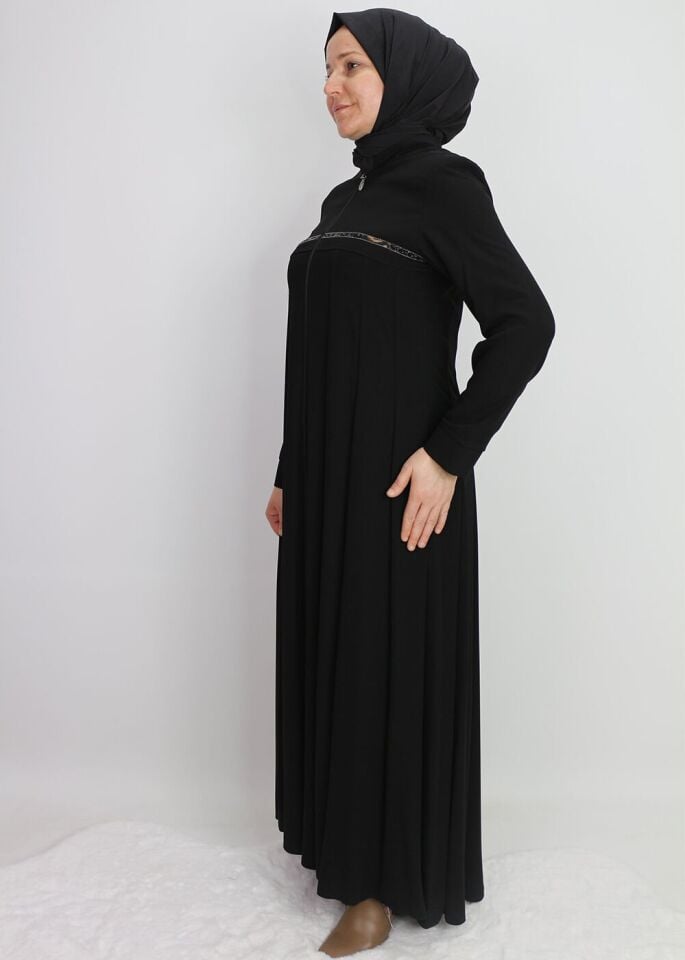 9202 ÖNÜ FERMUARLI VE TAŞ İŞLEMELİ MEVLANA MODAL HAKİM YAKA FERACE QYS FERACE 9202 #23-02#