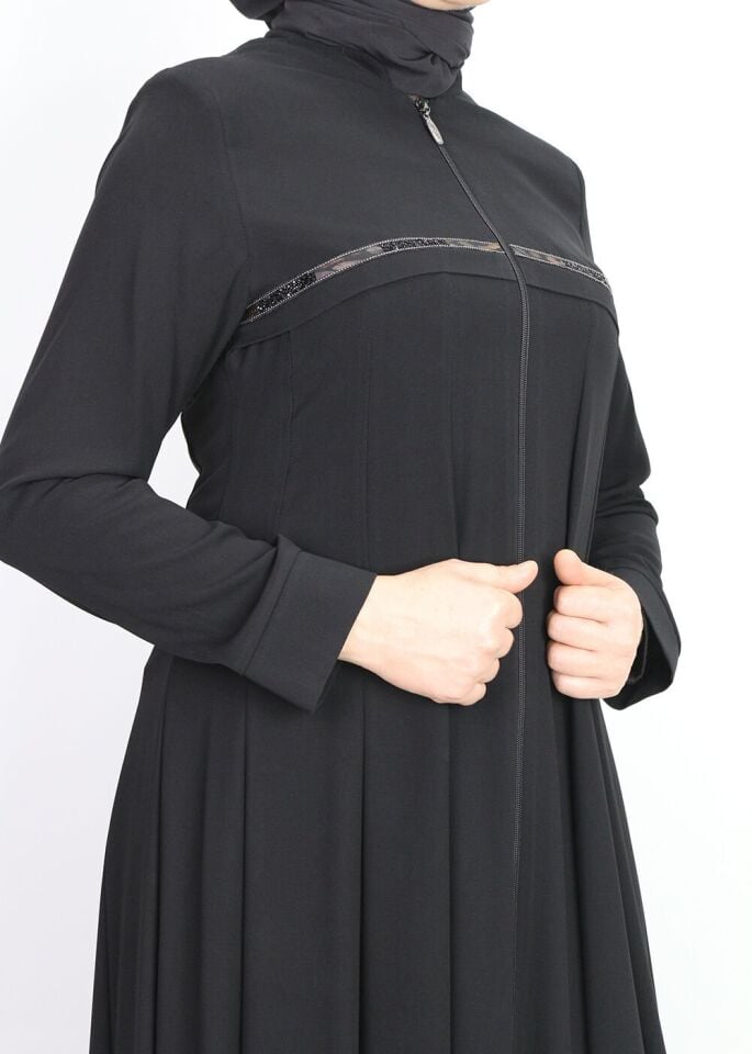 9202 ÖNÜ FERMUARLI VE TAŞ İŞLEMELİ MEVLANA MODAL HAKİM YAKA FERACE QYS FERACE 9202 #23-02#