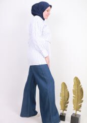 3802 ÖNÜ DEİĞMELİ FERMUARLI TENSEL KUMAŞ PANTOLON QYS PANTOLON 3802 #23-043