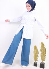 3802 ÖNÜ DEİĞMELİ FERMUARLI TENSEL KUMAŞ PANTOLON QYS PANTOLON 3802 #23-043