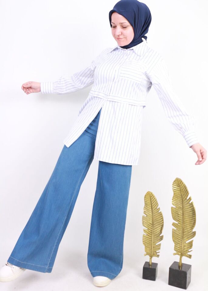 3802 ÖNÜ DEİĞMELİ FERMUARLI TENSEL KUMAŞ PANTOLON QYS PANTOLON 3802 #23-043