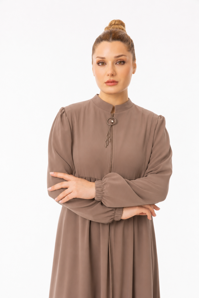 5613 ÖNDEN PARÇA  BÜZGÜ DETAYLI KOL UCU LASTİKLİ MEDİNE İPEĞİ FERACE #26#