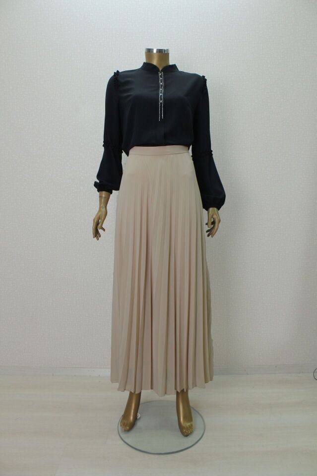 2006 DÜZ RENK BELİ LASTİKLİ PİLİSELİ ŞİFON ETEK QYS ETEK LVSS2242006 #23-01#