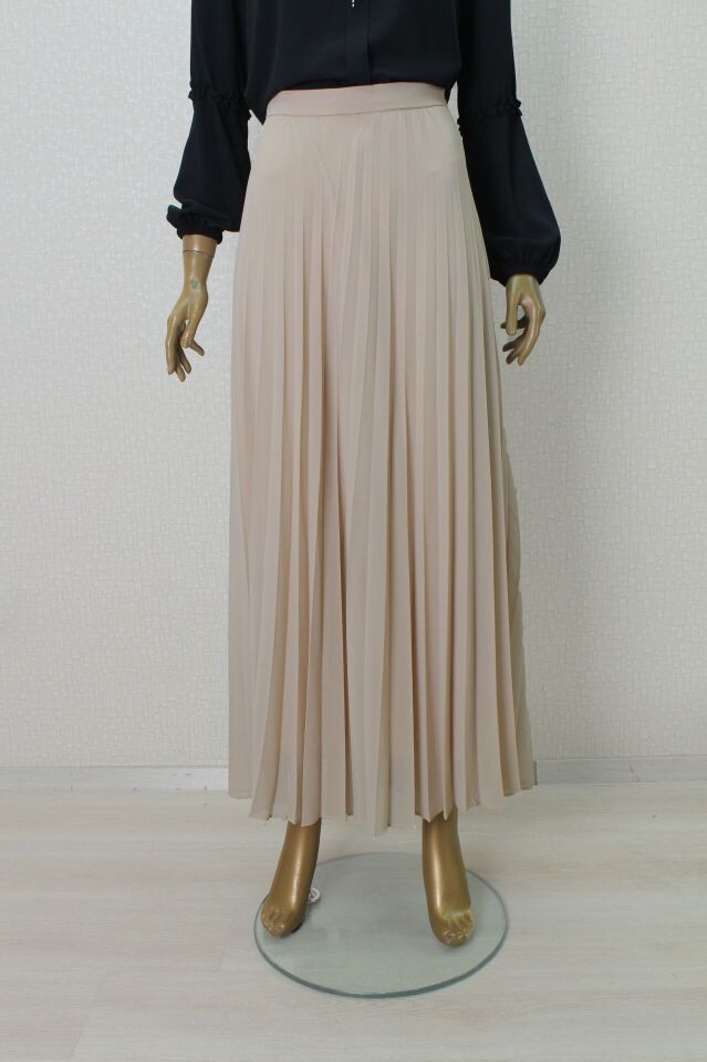 2006 DÜZ RENK BELİ LASTİKLİ PİLİSELİ ŞİFON ETEK QYS ETEK LVSS2242006 #23-01#