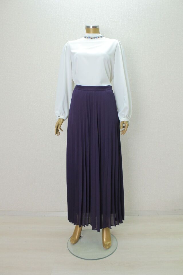 2006 DÜZ RENK BELİ LASTİKLİ PİLİSELİ ŞİFON ETEK QYS ETEK LVSS2242006 #23-01#