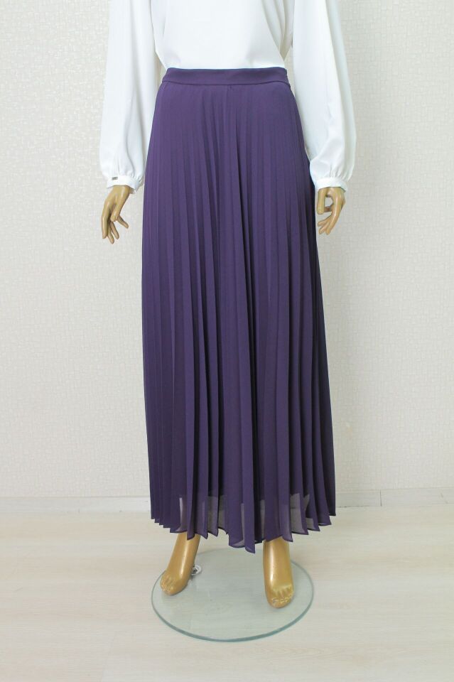 2006 DÜZ RENK BELİ LASTİKLİ PİLİSELİ ŞİFON ETEK QYS ETEK LVSS2242006 #23-01#