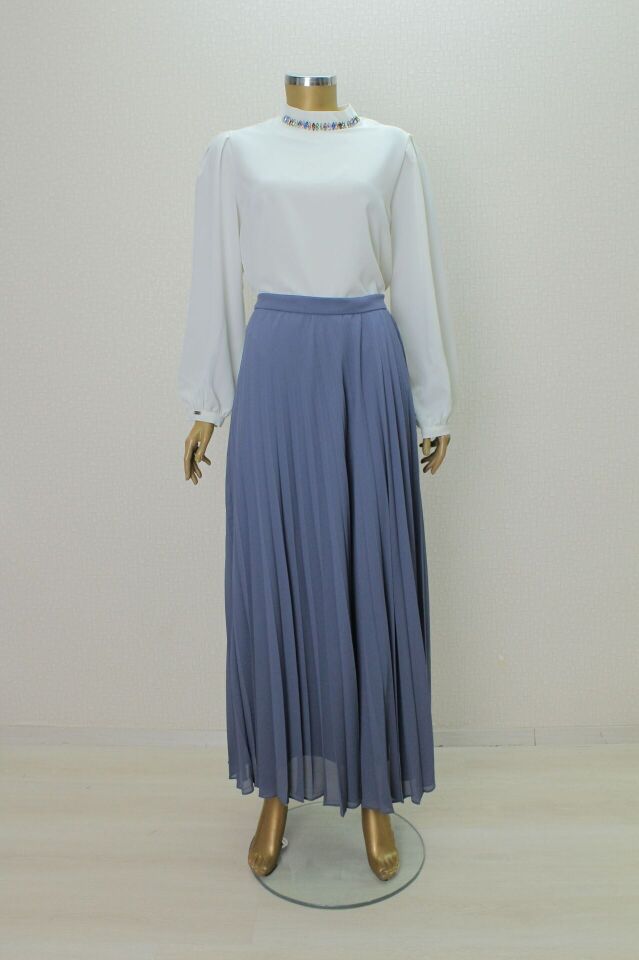 2006 DÜZ RENK BELİ LASTİKLİ PİLİSELİ ŞİFON ETEK QYS ETEK LVSS2242006 #23-01#