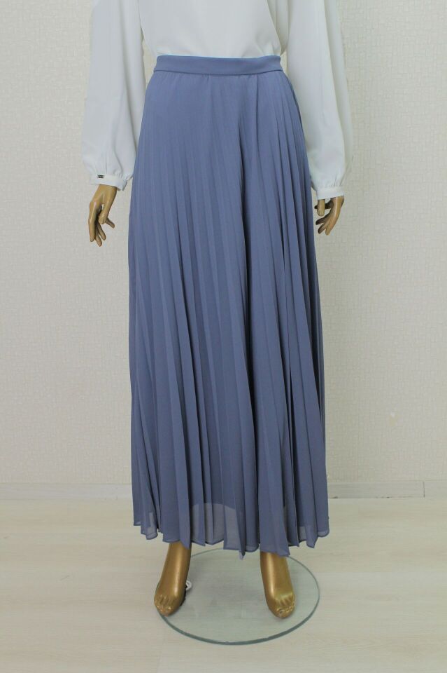 2006 DÜZ RENK BELİ LASTİKLİ PİLİSELİ ŞİFON ETEK QYS ETEK LVSS2242006 #23-01#