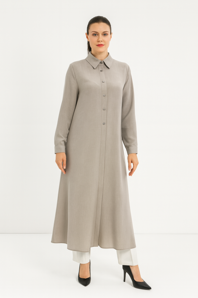 1552 ÖNDEN GİZLİ DÜĞMELİ GÖMLEK YAKA A KESİM TUNİK KAP #05-25#