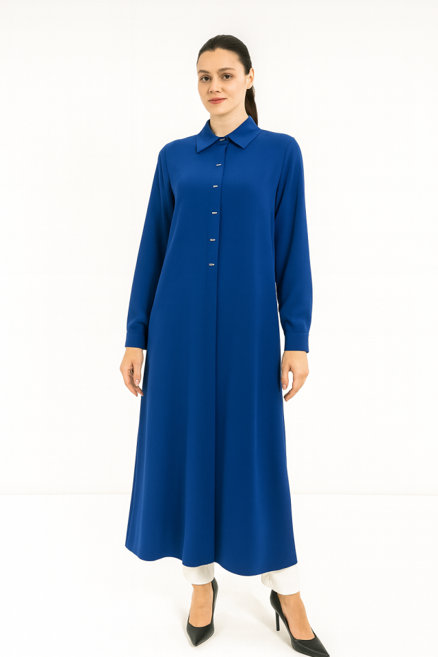 1552-1 ÖNDEN GİZLİ DÜĞMELİ KOL UCU MANŞETLİ A KESİM GİY-ÇIK KREP KAP #05-25#