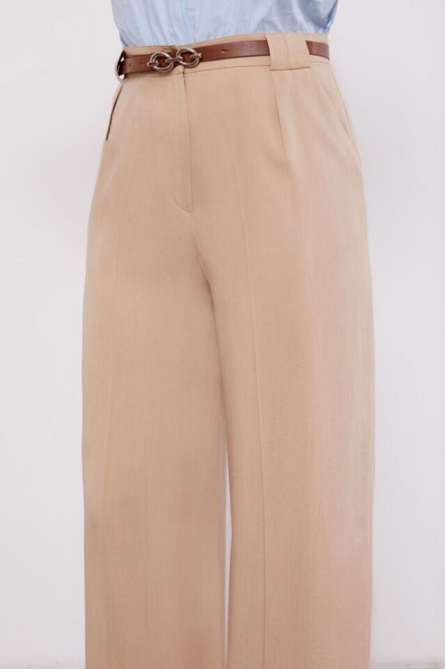 410108 YÜKSEK BEL KEMERLİ BOL PAÇA KETEN PANTOLON #07-25#