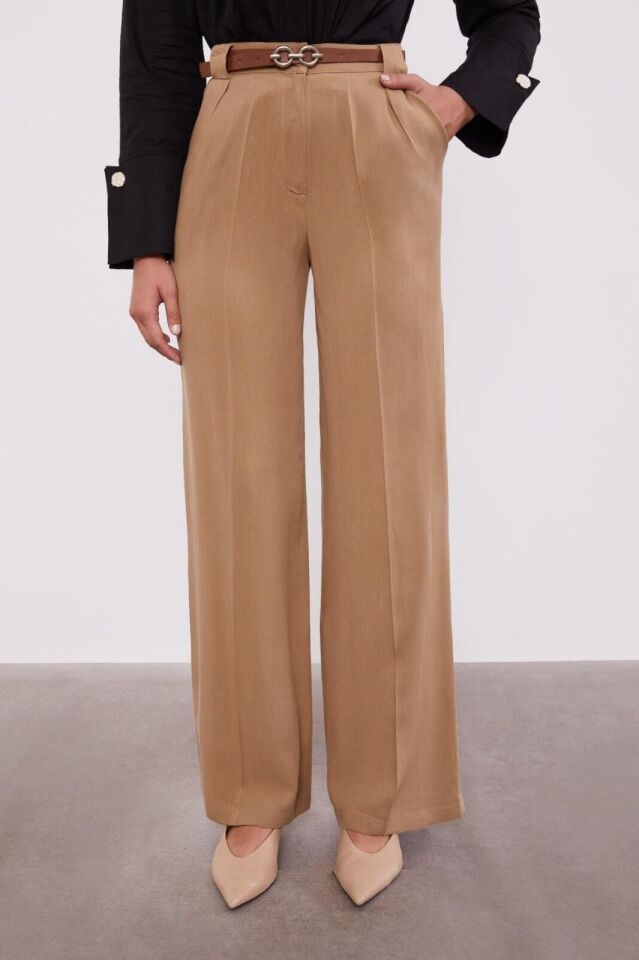 410108 YÜKSEK BEL KEMERLİ BOL PAÇA KETEN PANTOLON #07-25#