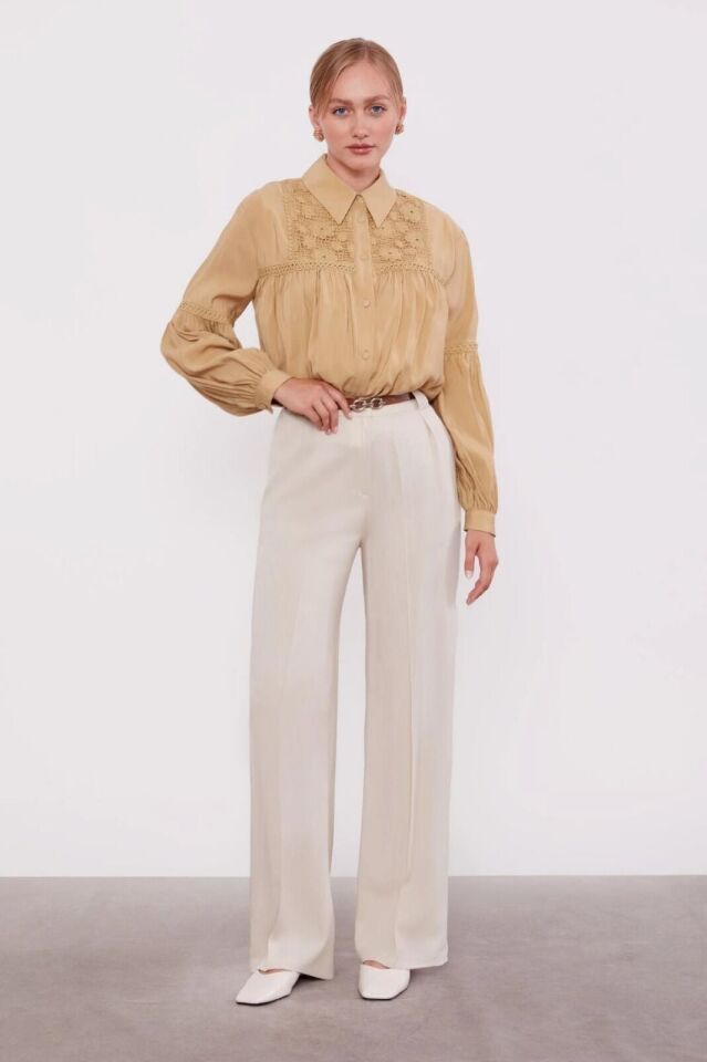 410108 YÜKSEK BEL KEMERLİ BOL PAÇA KETEN PANTOLON #07-25#