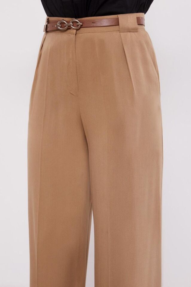 410108 YÜKSEK BEL KEMERLİ BOL PAÇA KETEN PANTOLON #07-25#