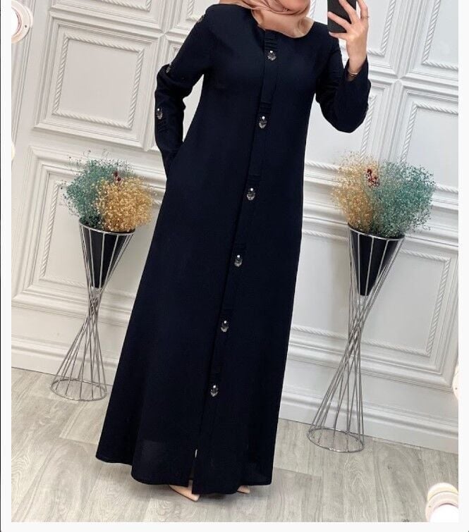 4079ÖNÜ VE KOLLARI TAŞ DETAYLI SIFIR YAKA BOYDAN FERACE QYS 4079 #23-01#