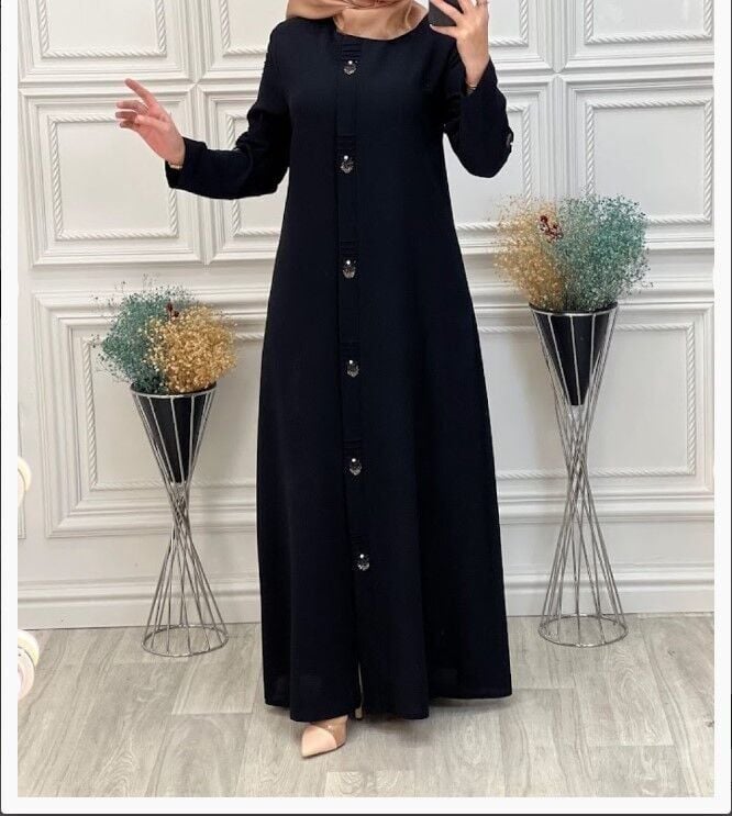 4079ÖNÜ VE KOLLARI TAŞ DETAYLI SIFIR YAKA BOYDAN FERACE QYS 4079 #23-01#