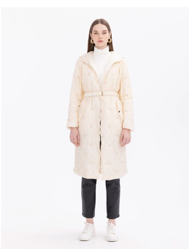 1020 NAKIŞ DETAYLI KAPÜŞONLU MİDİ BOY ANORAK KABAN ANAROK KABAN 11231305601020 QKS KABAN #23-10# 42 - EKRU