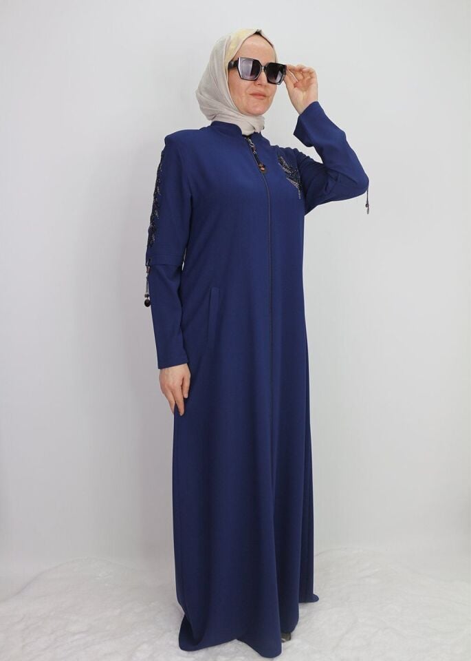 4067ÖNÜ VE KOL UCU TAŞLI SIFIR YAKA FERACE QYS 4067 #23-01#