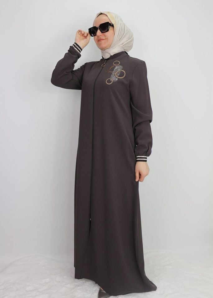 4061GÖĞSÜ TAŞ DETAYLI KOLLARI RİBANALI HAKİM HAKA FERACE QYS FERACE 4061 #23-01#