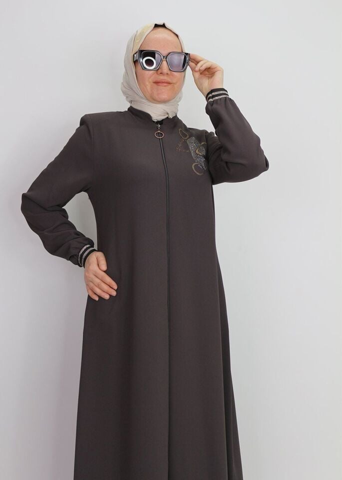 4061GÖĞSÜ TAŞ DETAYLI KOLLARI RİBANALI HAKİM HAKA FERACE QYS FERACE 4061 #23-01#