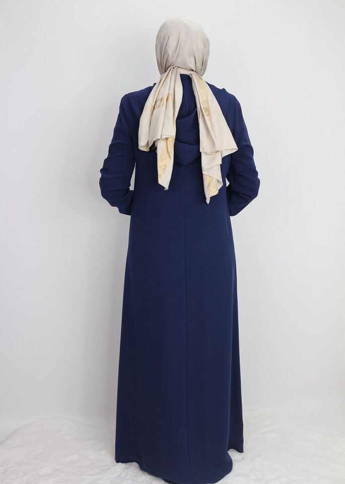 4048KOLLARI ŞERİT DETAYLI KOL UCU LASTİKLİ KAPÜŞONLU FERACE #23-01# QYS 4048 FERACE