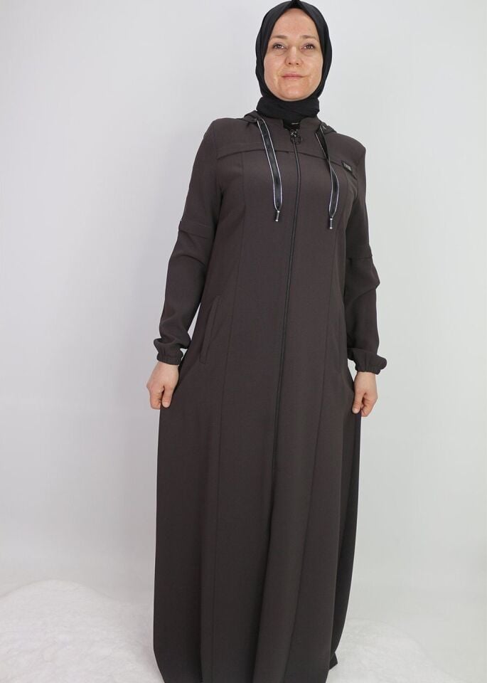 4048KOLLARI ŞERİT DETAYLI KOL UCU LASTİKLİ KAPÜŞONLU FERACE #23-01# QYS 4048 FERACE