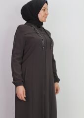 4048KOLLARI ŞERİT DETAYLI KOL UCU LASTİKLİ KAPÜŞONLU FERACE #23-01# QYS 4048 FERACE