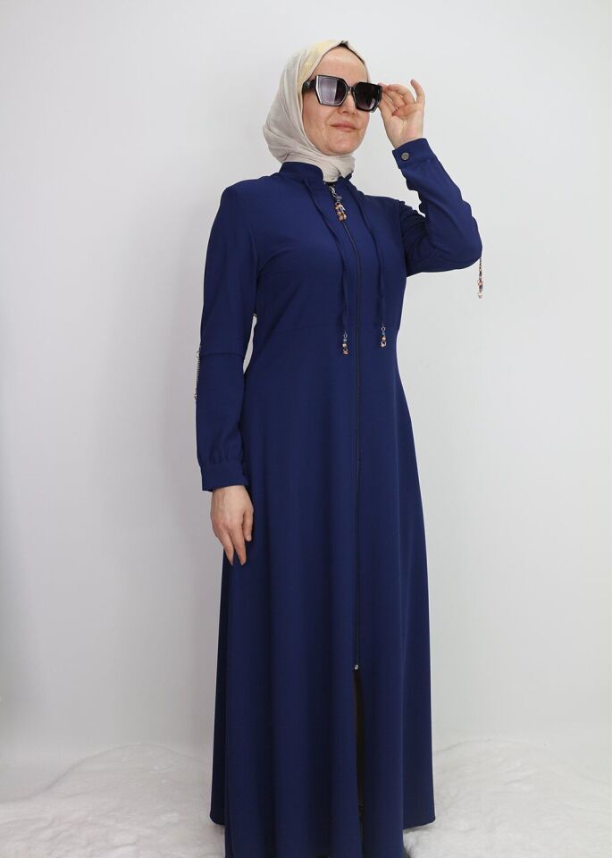 4018 KOLLARI VE YAKASI BONCUK DETAYLI HAKİM YAKA FERACE QYS 4018 FERACE #23-01#