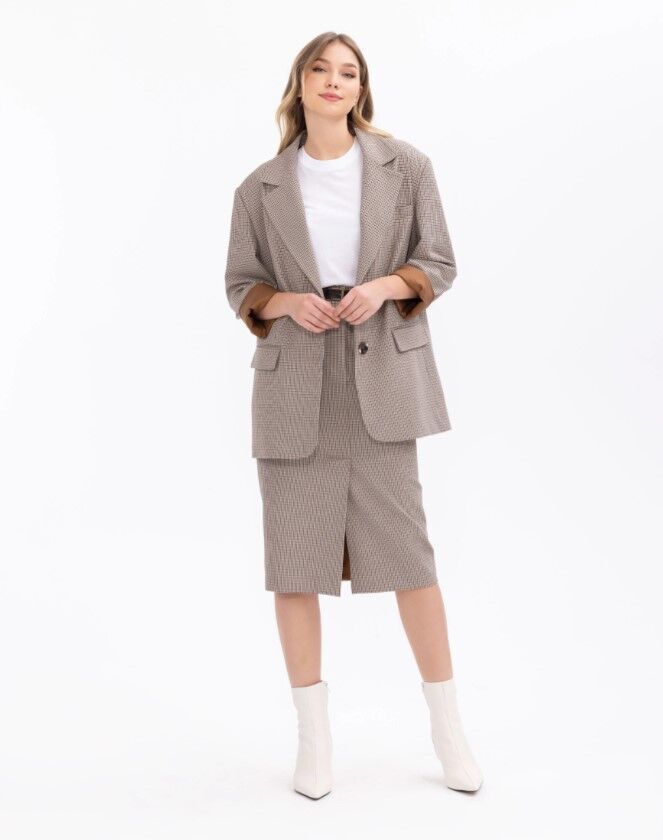 1022 EKOSE DESENLİ ÇİFT CEPLİ ASTARLI BLAZER CEKET BLAZER CEKET  10231205401022 QKS BLZEER CEKET 1022 #23-10# 38 - Kahverengi