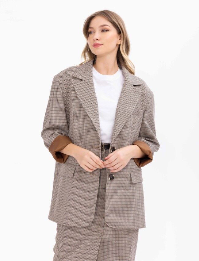 1022 EKOSE DESENLİ ÇİFT CEPLİ ASTARLI BLAZER CEKET BLAZER CEKET  10231205401022 QKS BLZEER CEKET 1022 #23-10# 38 - Kahverengi