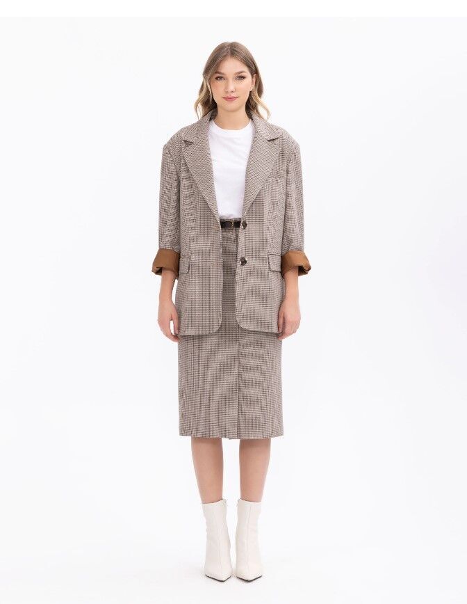 1022 EKOSE DESENLİ ÇİFT CEPLİ ASTARLI BLAZER CEKET BLAZER CEKET  10231205401022 QKS BLZEER CEKET 1022 #23-10# 38 - Kahverengi