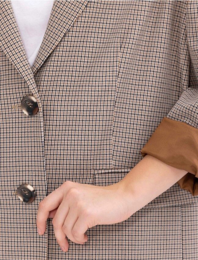 1022 EKOSE DESENLİ ÇİFT CEPLİ ASTARLI BLAZER CEKET BLAZER CEKET  10231205401022 QKS BLZEER CEKET 1022 #23-10# 38 - Kahverengi