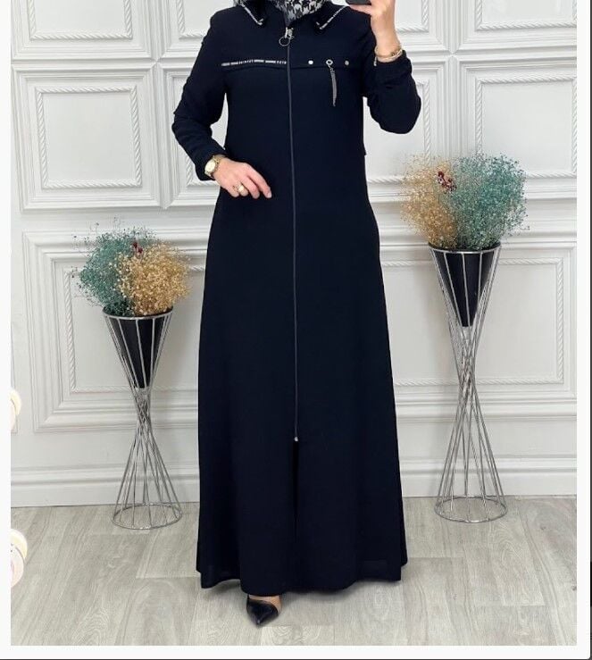 4082 GÖĞSÜ ŞERİT DETAYLI KOL UCU LASTİKLİ KAPÜŞONLU FERACE QYS 4082 FERACE #23-01#