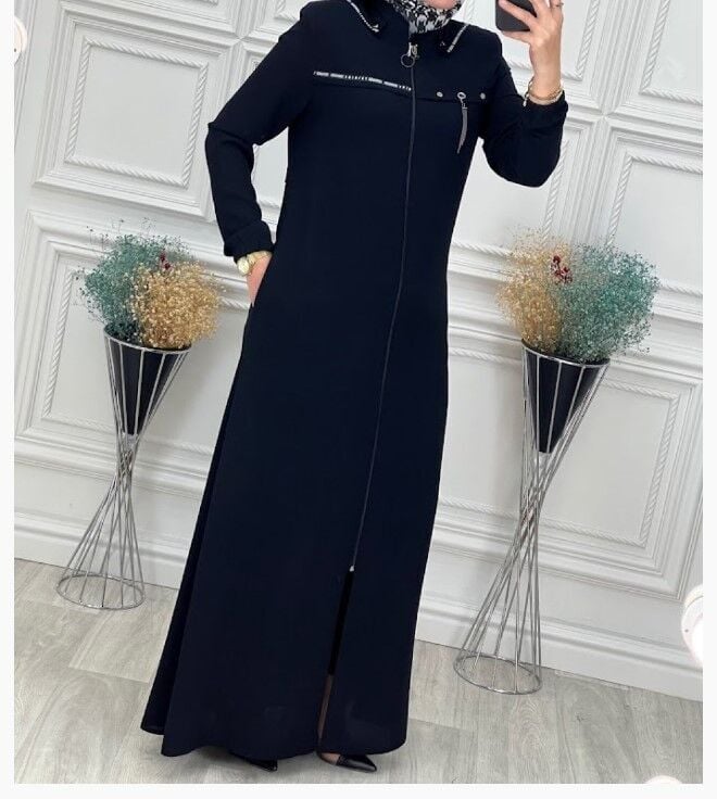 4082 GÖĞSÜ ŞERİT DETAYLI KOL UCU LASTİKLİ KAPÜŞONLU FERACE QYS 4082 FERACE #23-01#