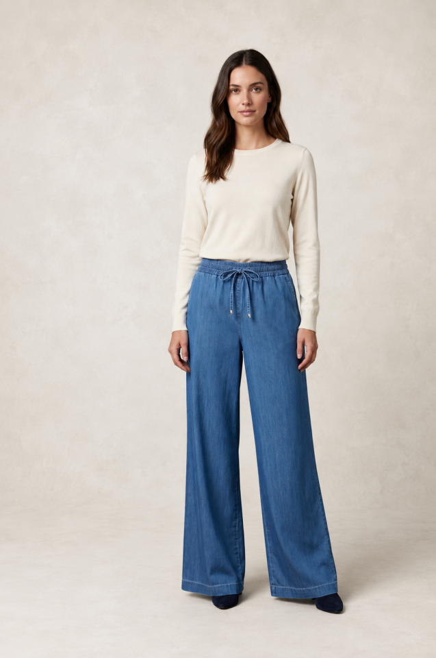 59064 BELİ TAM LASTIKLI BAĞCIKLI BOL PAÇA PANTALON #2026#