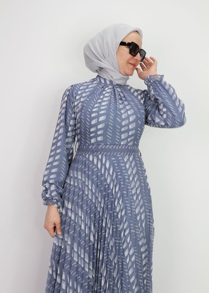 330191 ELBİSE DESENLİ KUAŞAKLI KOL UCU LASTİKLİ ŞİFON ELİBSE QYS ELBİSE #24-07#