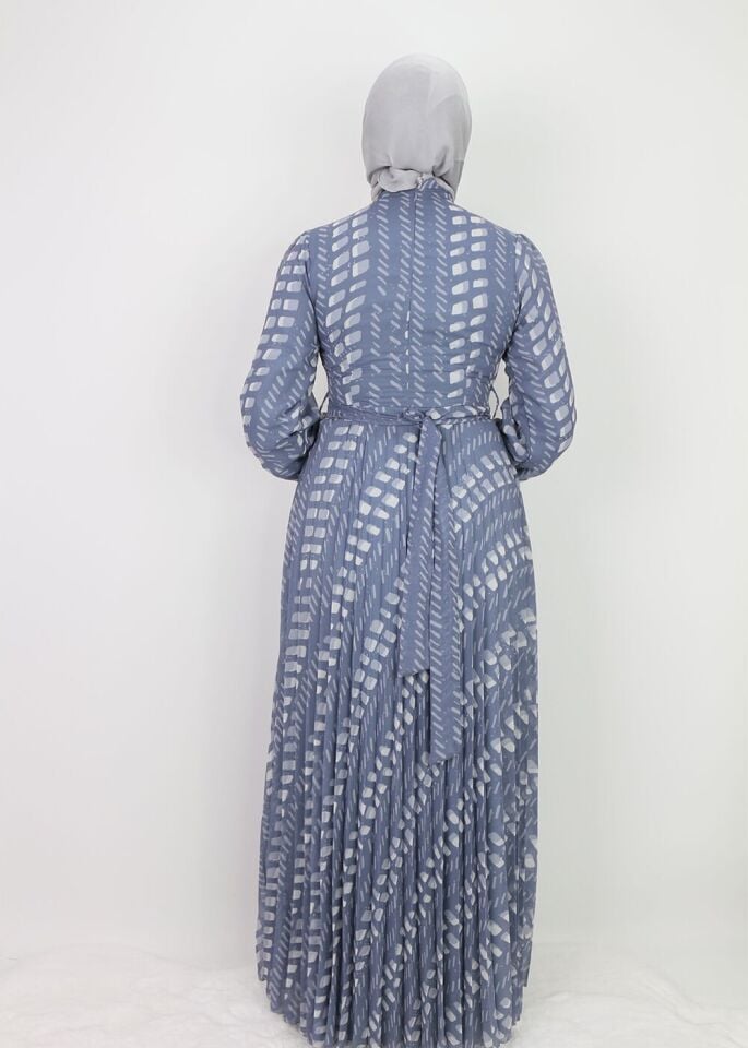 330191 ELBİSE DESENLİ KUAŞAKLI KOL UCU LASTİKLİ ŞİFON ELİBSE QYS ELBİSE #24-07#