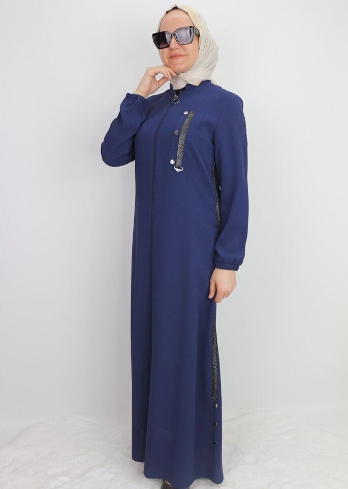 4055 YAKASI ŞERİT DETALI KOL UCU LASTİKLİ HAKİM YAKA FERACE QYS 4055 FERACE #23-01#